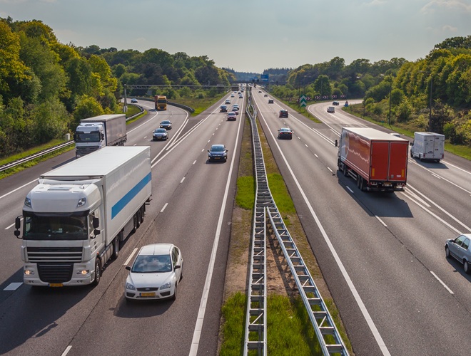 Right hand side Evening motor Traffic on the A12 Motorway. One of the Bussiest highways in the Netherlands