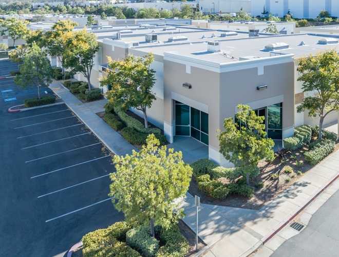 Aerial View Of Industrial Commerce Office Buildings.
