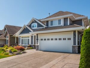 A perfect neighbourhood. Houses in suburb at Summer in the north America. Luxury houses with nice landscape.